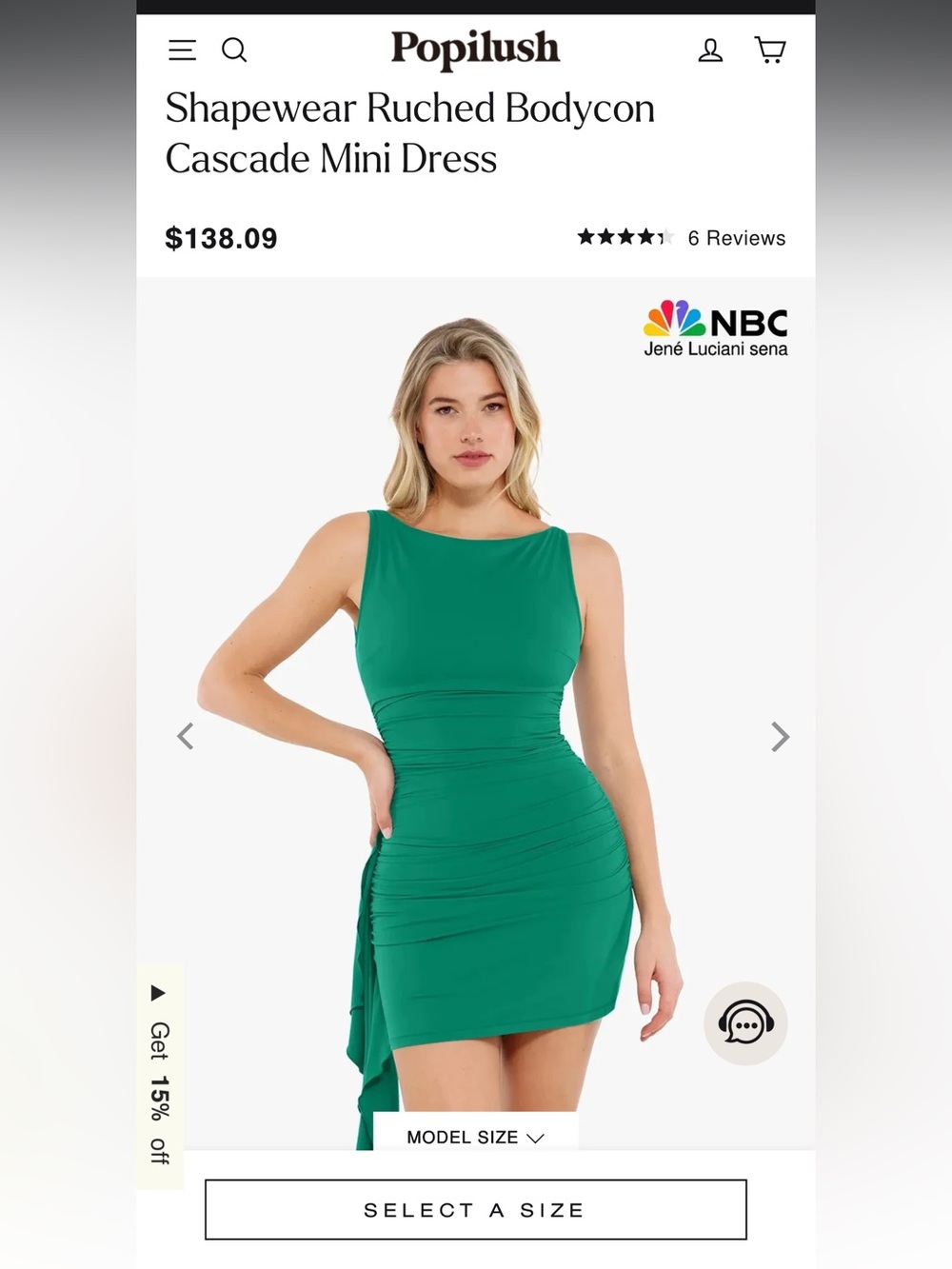 Ruched Bodycon Cascade Mini Dress - Green